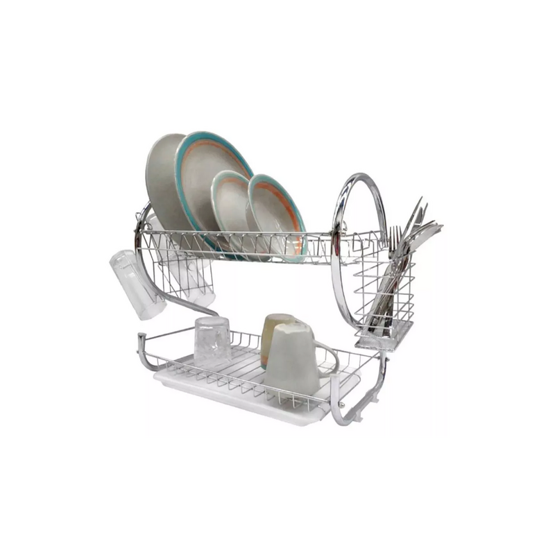 Escurreplatos cromado cocina bandeja seca vasos cubierto 2p color gris Overhome OV22695