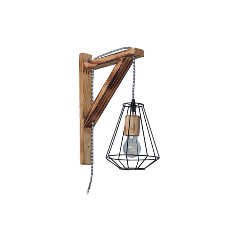 Aplique ménsula jaula metálica madera quemada