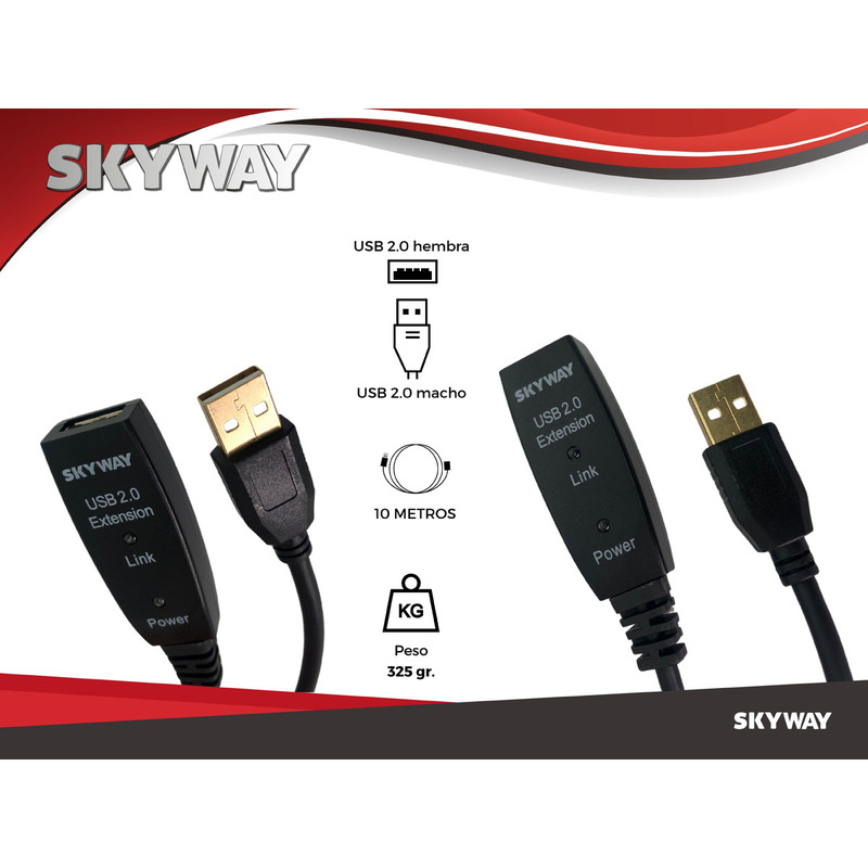 Cable De Extensión Alargue Usb 2.0 Activo 10 Mts Skyway Color Negro - 3/3
