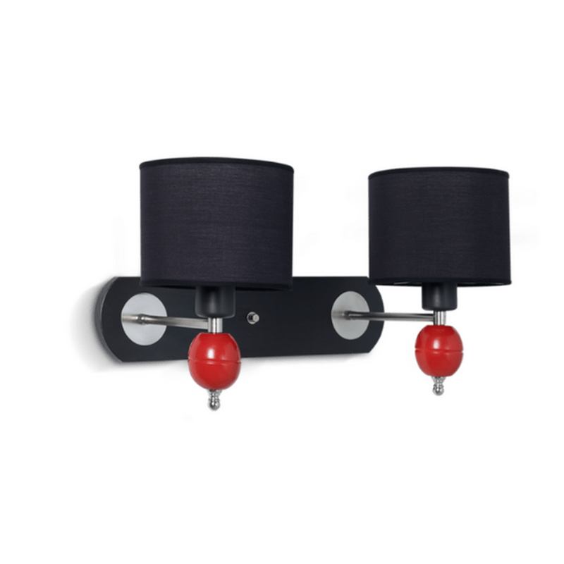 Aplique Pared 2 luces pantalla negra esferas rojas