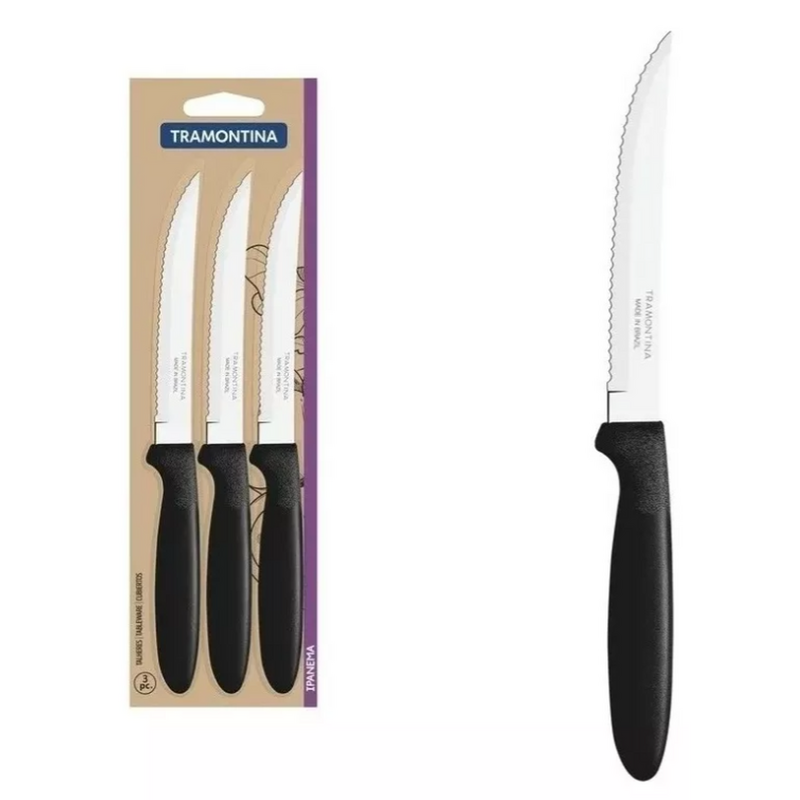 Cuchillo Asado Ipanema Negro X3 Tramontina