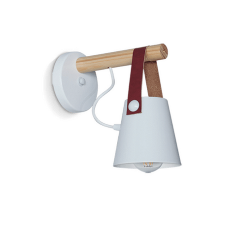 Aplique 1 luz campana de chapa blanca con detalle en cuero