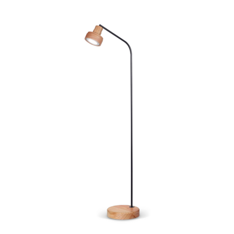 Lámpara de pie en madera paraíso con metal negro cabezal con movimiento