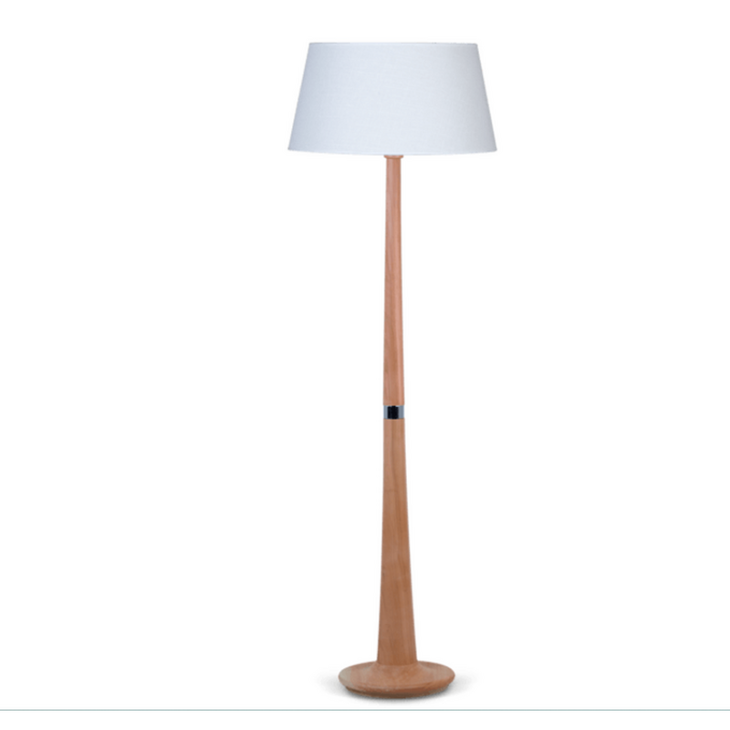 Lámpara de pie en madera de lenga mate con pantalla de lino