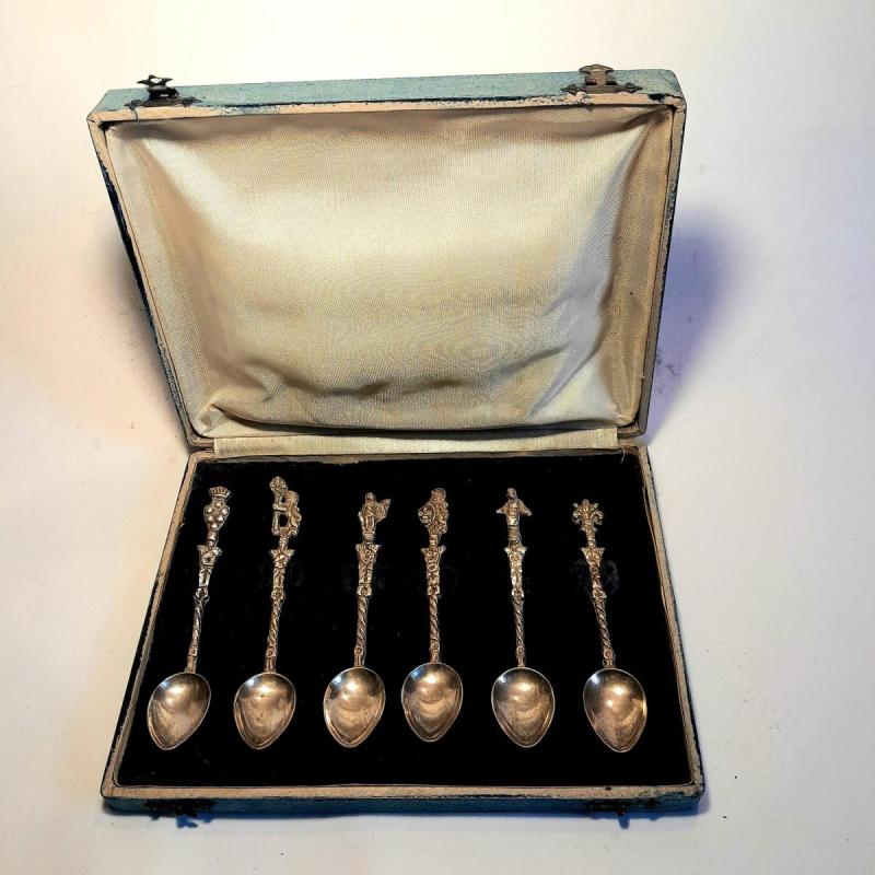 Juego 6 Cucharitas Labradas Baño De Plata Con Estuche