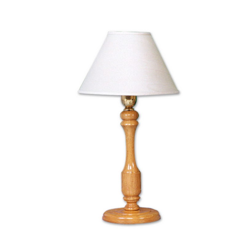 Velador torneado en madera roble con detalles en dorado con pantalla blanca o beige - 2