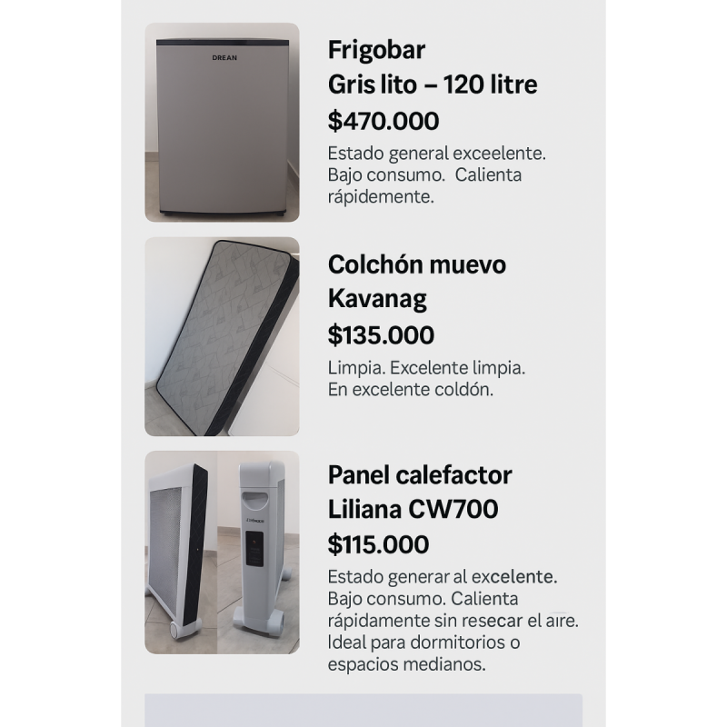 Frigobar, colchón y calefactor en excelente estado – Ramos Mejía