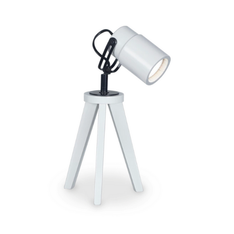 Velador trípode en madera paraíso con cabezal pintada blanco