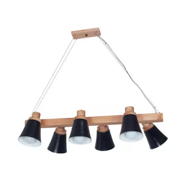 Lámpara Colgante Madera Paraiso Campana Metal 6 Luces E27