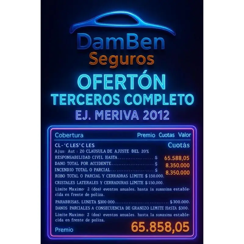 OfertÓn cobertura terceros completo con vidrios y cerraduras.