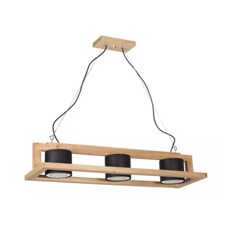 Colgante De 3 Luces Madera Paraíso Tacho Negro E27 O Ar111