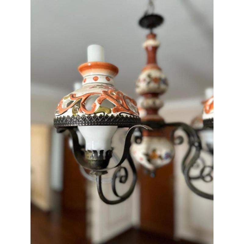 Lámpara vintage de cerámica pintada a mano estilo Capodimonte / Majólica - 3
