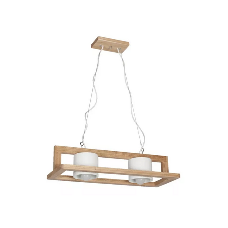 Colgante De 2 Luces Madera Paraíso Tacho Blanco E27