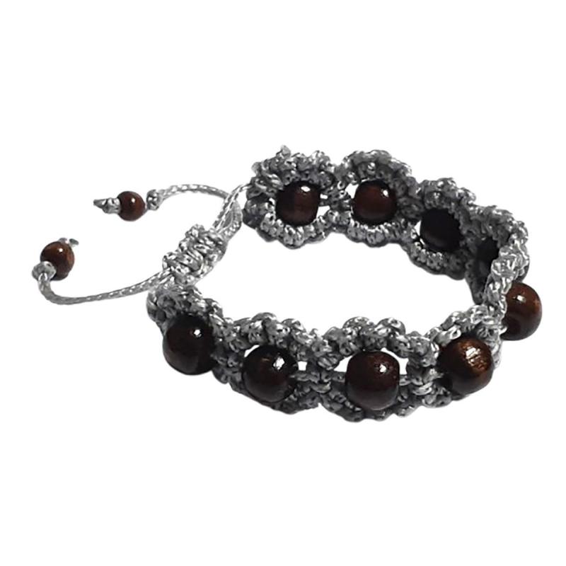 Pulsera Artesanal Macramé con Cuentas de Madera