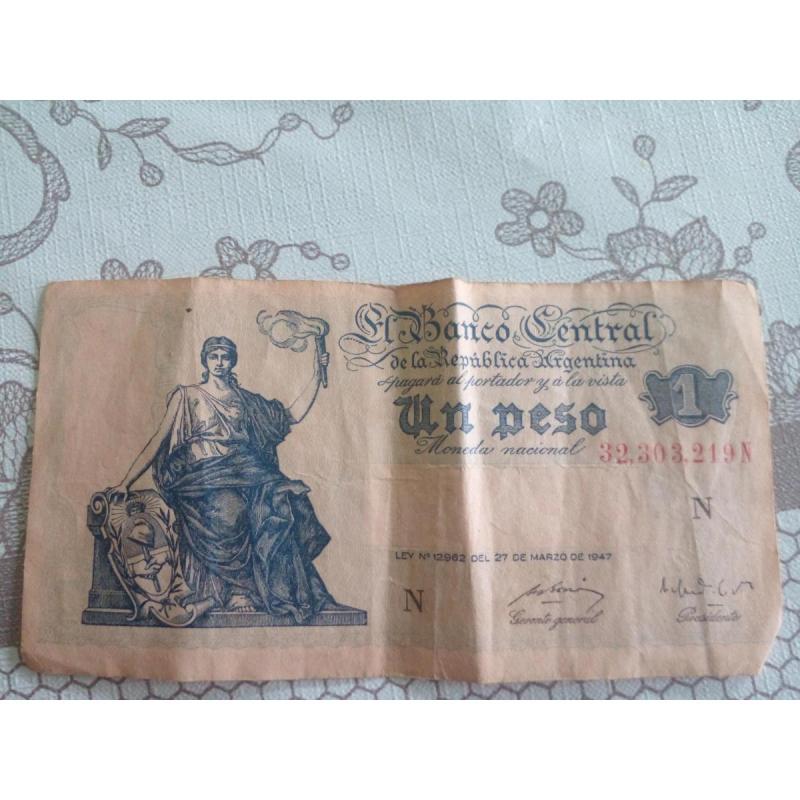 Billete de 1 peso argentino del año 1947 en perfectas condiciones