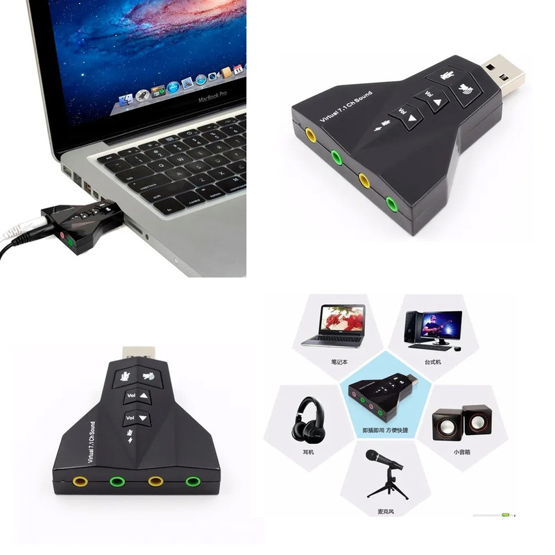 Placa De Audio Sonido Usb Externa Doble Salidas 7.1 Dj Pc Color Negro - 2