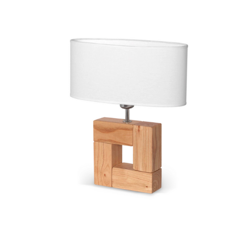 Lámpara de mesa en madera paraíso con pantalla de lino ovalada