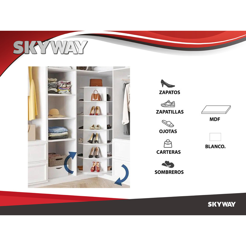 Mueble Zapatero Giratorio 360° - 6 Niveles, Blanco - Almacena hasta 24 Pares - 2/4