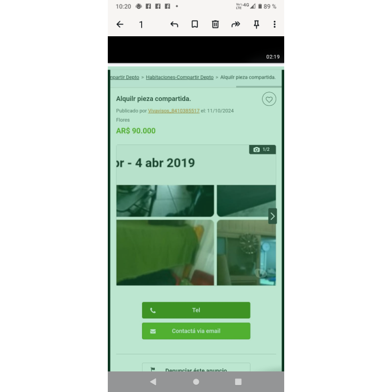 Alquiler de habitación a varones