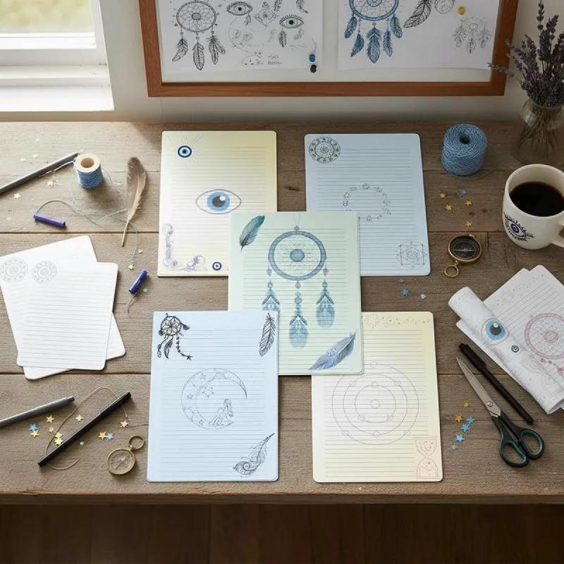 Hojas Rayadas con Diseños astrales - Anotador - Pdf imprimible