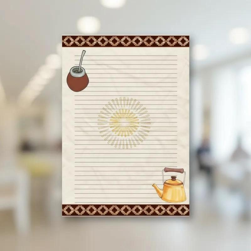 Hojas Rayadas con Diseños de Bebidas, Mate, Café  - Anotador - Pdf imprimible