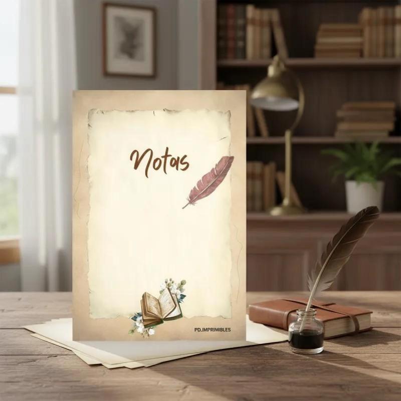 Hojas Rayadas con Diseños Vintage - Anotador - Pdf imprimible - 3