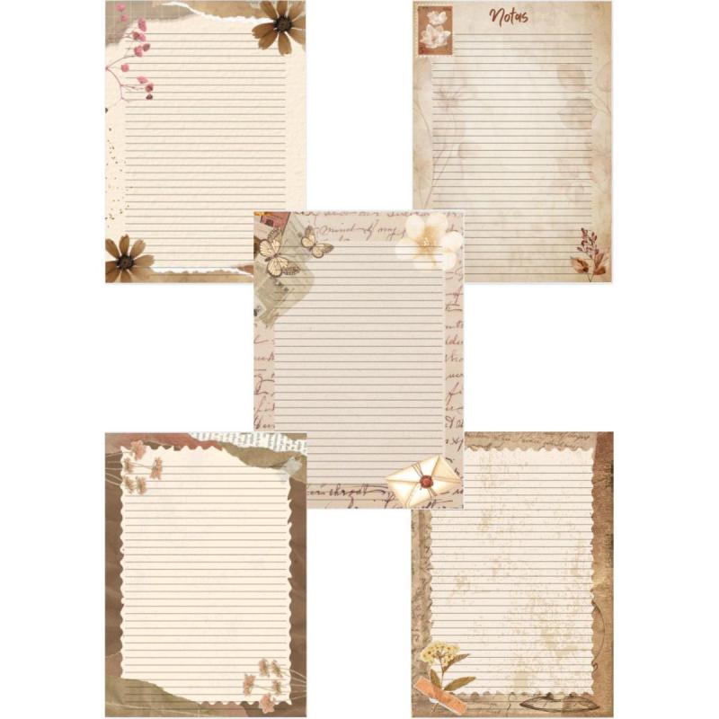 Hojas Rayadas con Diseños Vintage - Anotador - Pdf imprimible - 4