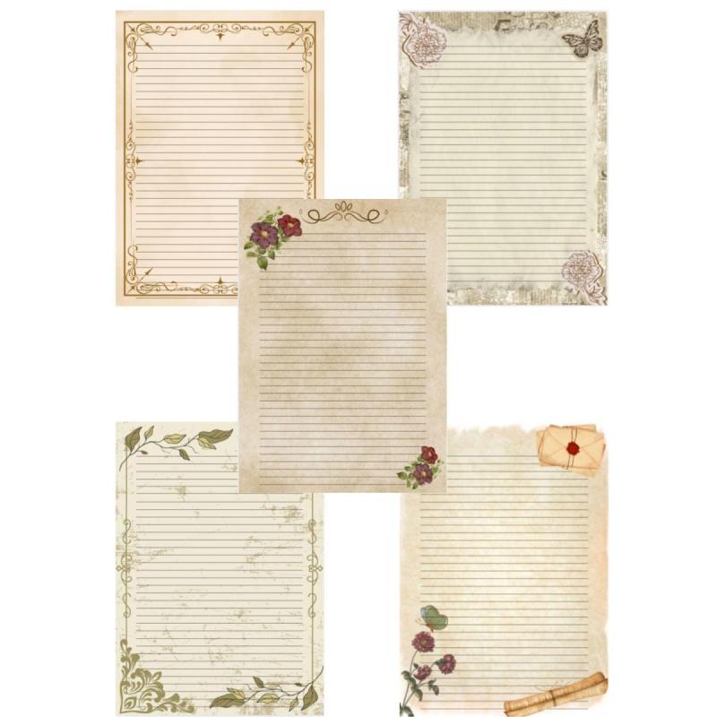 Hojas Rayadas con Diseños Vintage - Anotador - Pdf imprimible - 5