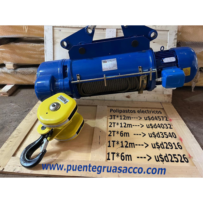 Aparejo Polipasto Eléctrico ITA - 1 Tonelada, 6 Metros de Altura | PuenteGrúaSacco