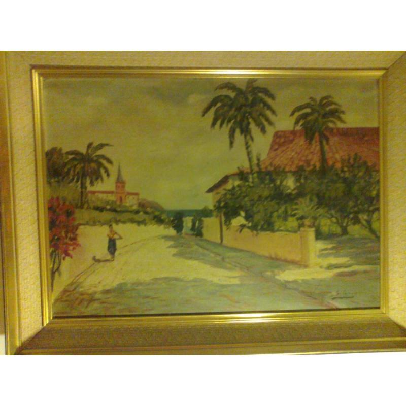 Cuadro paisaje oleo decada del 50