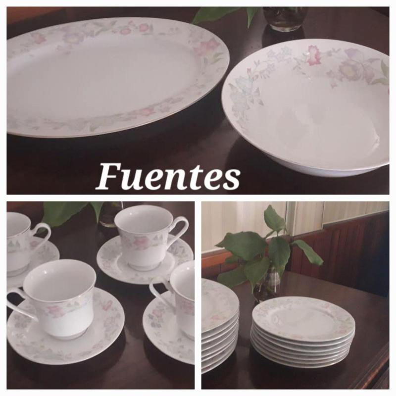 Vajilla, platos, tazas, fuentes, bandeja, vinagrero,aceitero,azucarera.
