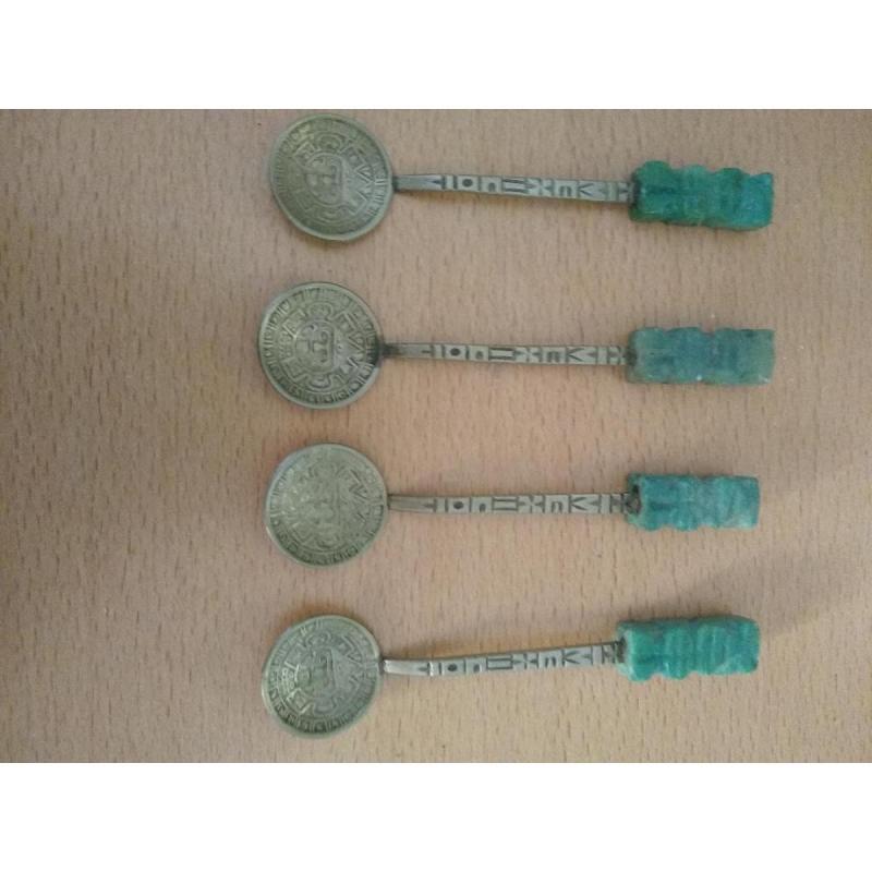 Cucharitas Mexicanas De Colección De Alpaca y Jade