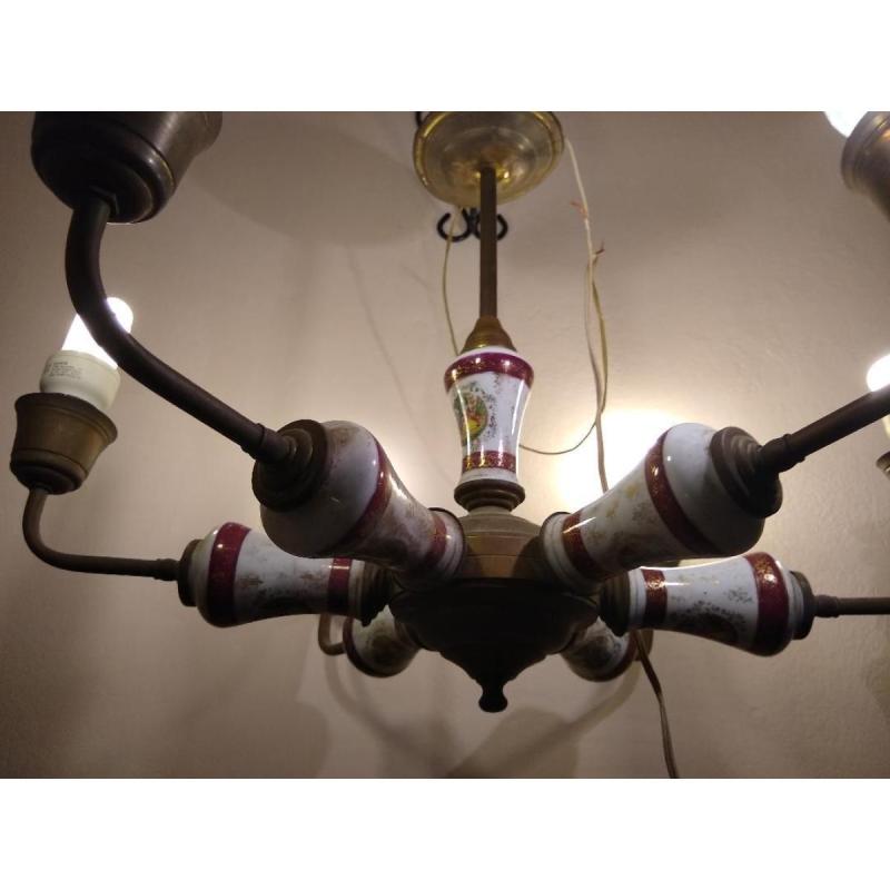Araña de bronce y porcelana 6 luces 3 y 3 - 5
