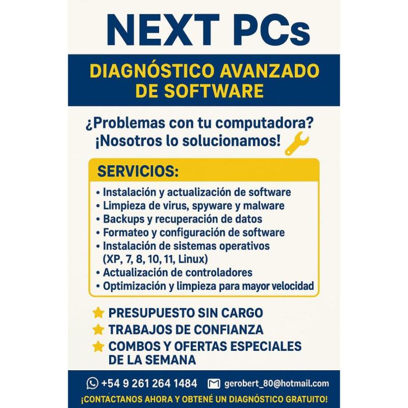 Diagnosticador Avanzado De Software De Computadoras NEXT PCs.