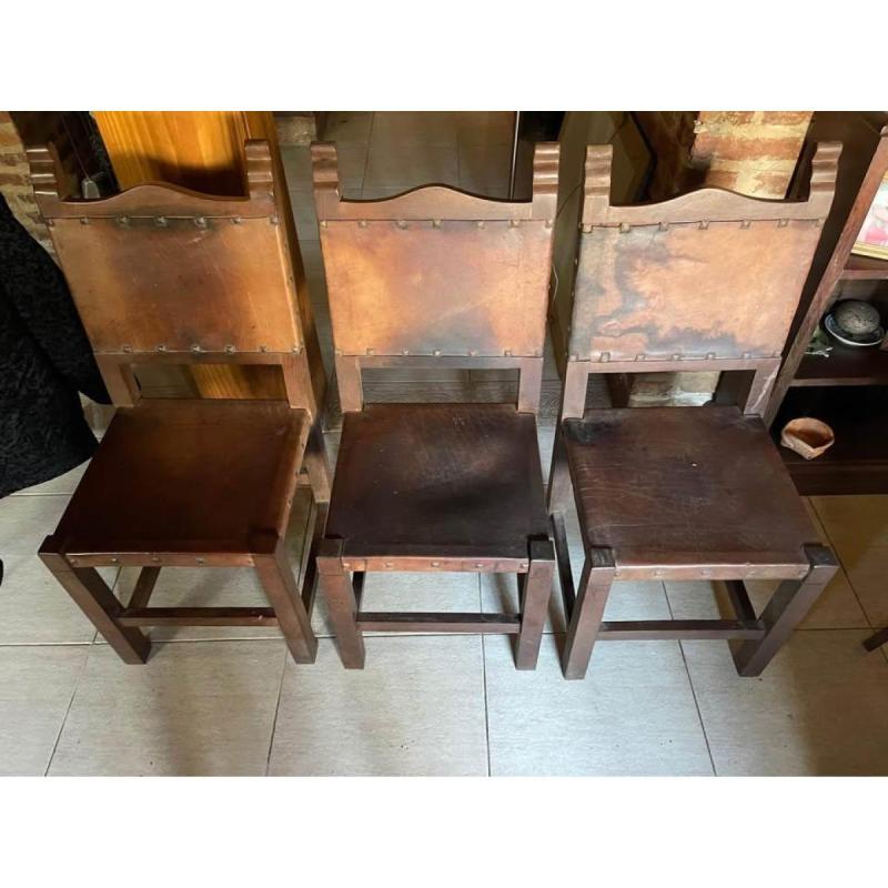 Sillas algarrobo y cuero X 3