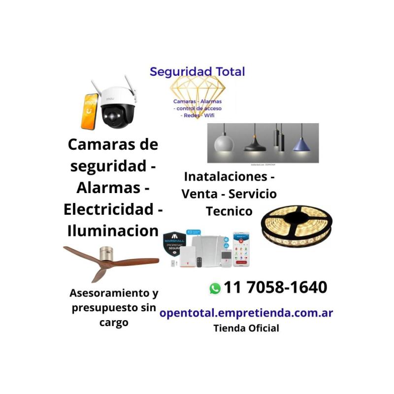 Venta e instalación de cámaras de seguridad, alarmas, portero, iluminación, electricidad.