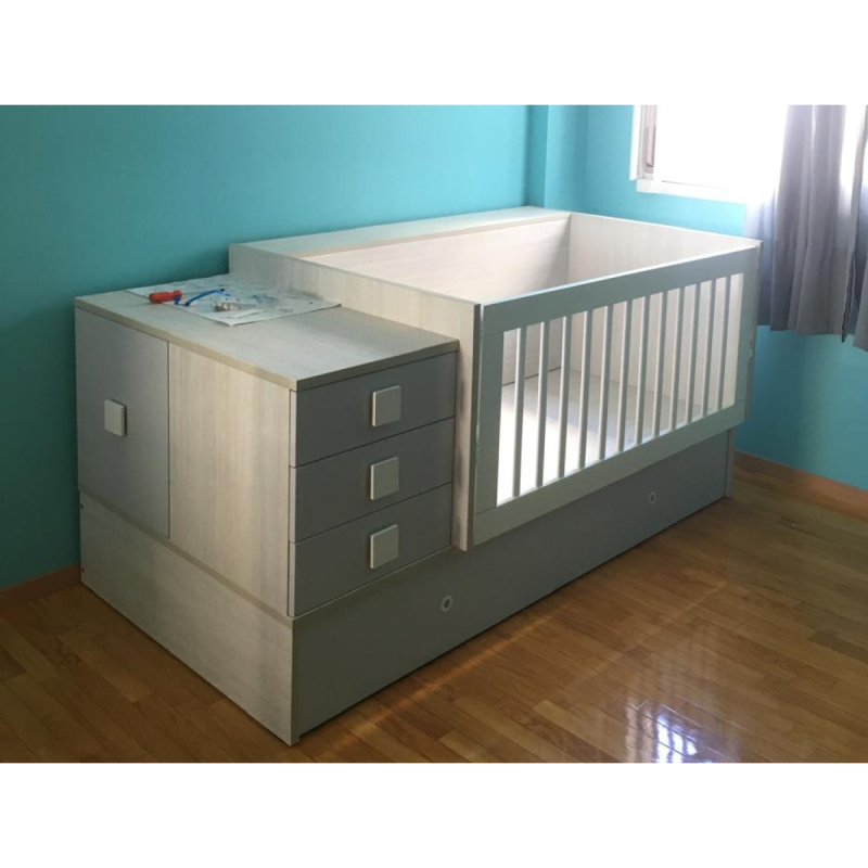 Cuna Funcional Conver La Valenziana C/ Carro Cama Gris Y Bco (Usado)