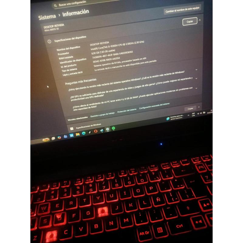 Acer Nitro 5 – i5 10300H / GTX 1650 / SSD 480GB – Funciona perfecto