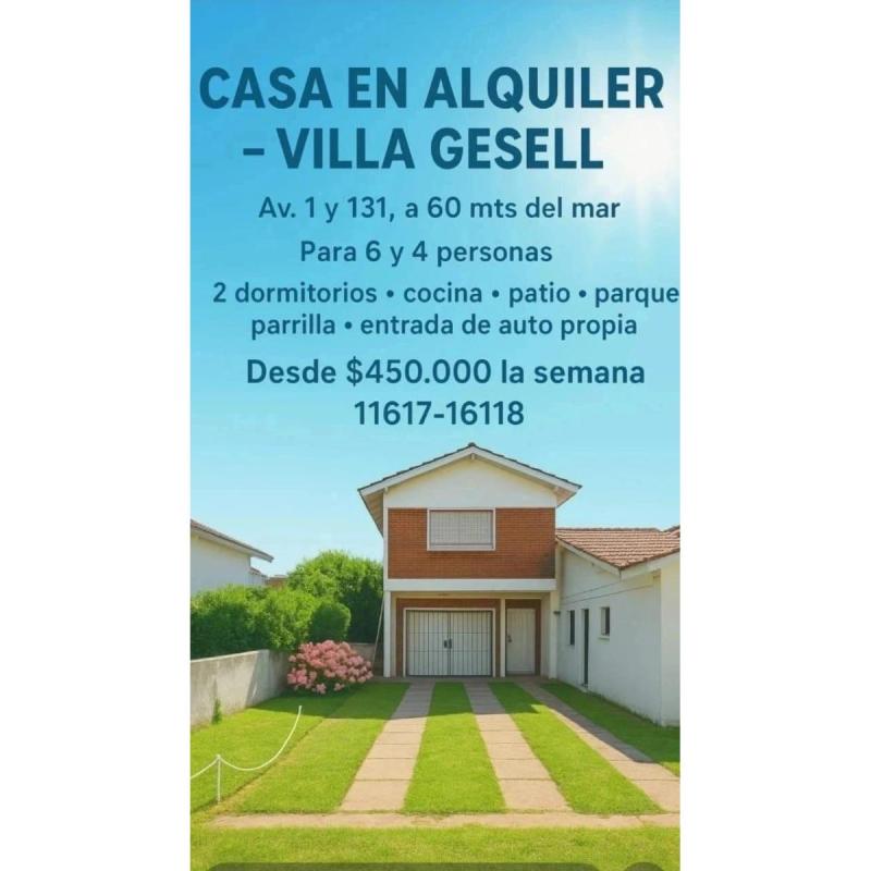 se alquila casa en Villa Gesell por temporada