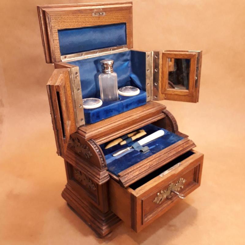 Antiguo Mueble Secreter Miniatura Con Necesser Francia S Xix - 2