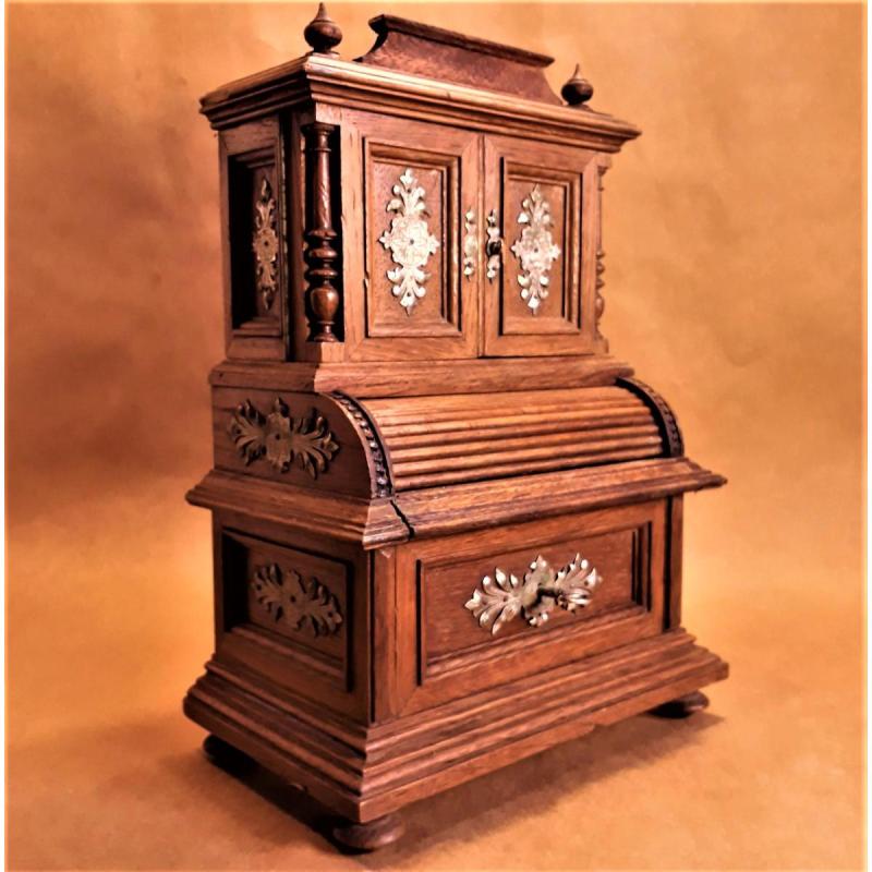 Antiguo Mueble Secreter Miniatura Con Necesser Francia S Xix - 3