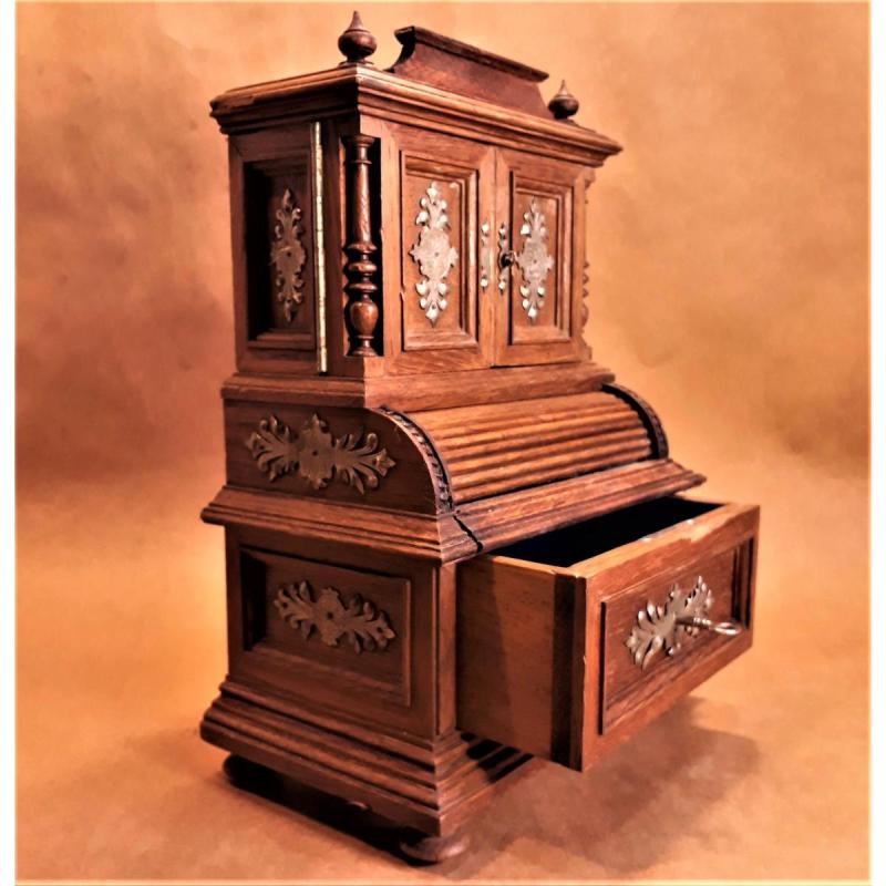 Antiguo Mueble Secreter Miniatura Con Necesser Francia S Xix - 5