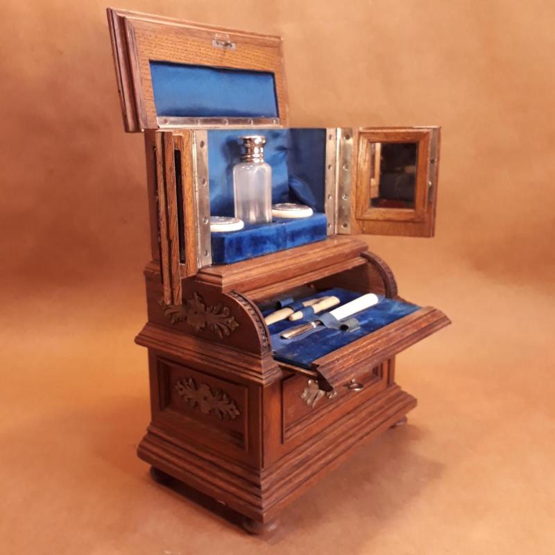 Antiguo Mueble Secreter Miniatura Con Necesser Francia S Xix - 6