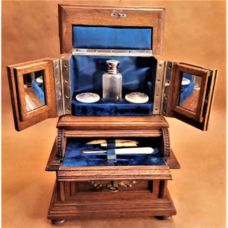 Antiguo Mueble Secreter Miniatura Con Necesser Francia S Xix - 7