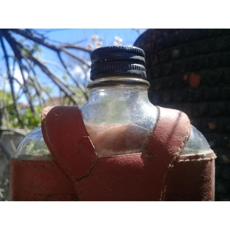 Petaca De Vidrio, Con Funda De Cuero A Relieve - 6