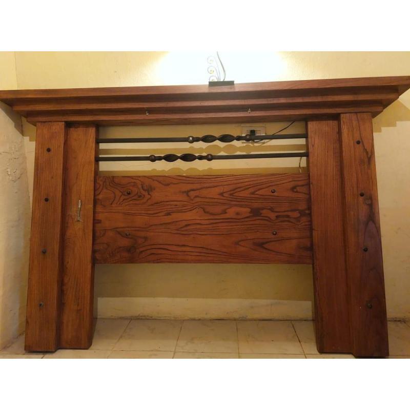 Respaldo-Cabecero Para Somier o Cama Matrimonial De Madera Maciza Con Hierro Artesanal