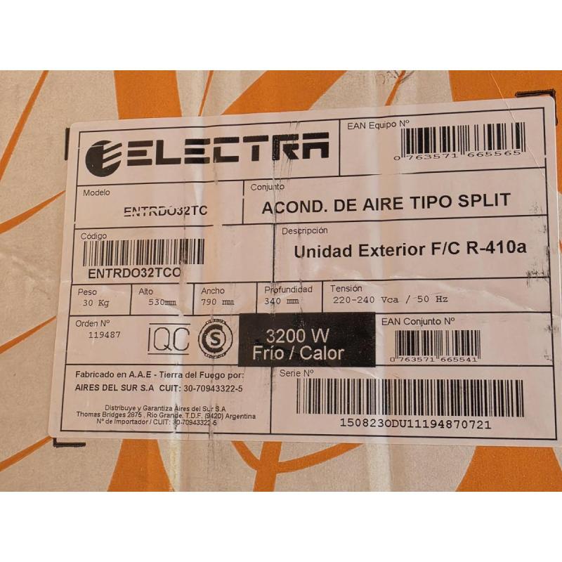 Aire acondicionado split electra frÍo/calor 3200w