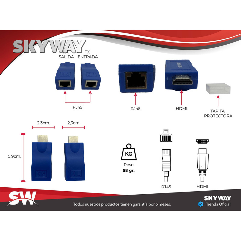 Extensor HDMI 30m - Rj45 4k 2k Full Hd Por Utp Skyway - 3/4