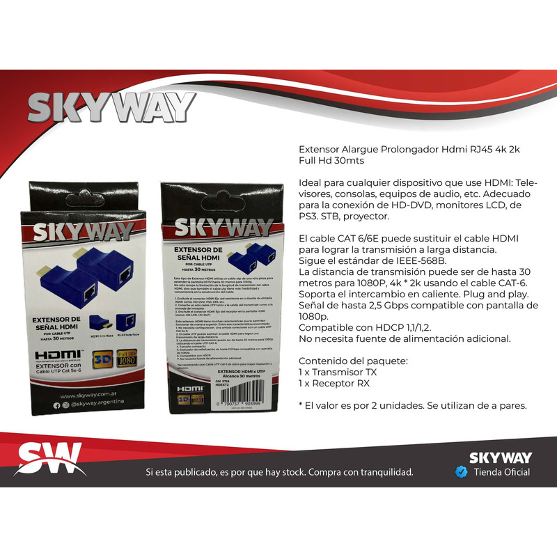 Extensor HDMI 30m - Rj45 4k 2k Full Hd Por Utp Skyway - 4