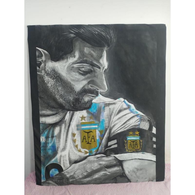 Pintura de Messi lienzo sobre tela de 1,25 mts por 1,25